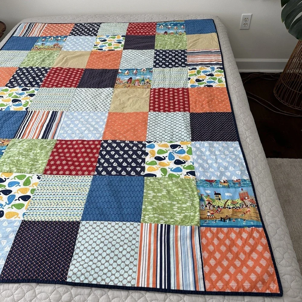 Handmade Patchwork Quilt Beach Nautical Sea Boat Sail Kelle Kaufman Good Seasons